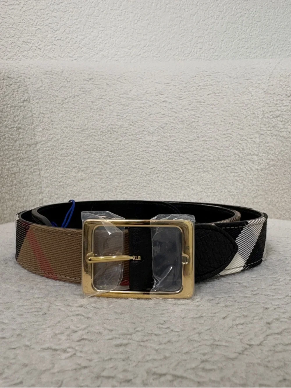 Burberry Classic Check Leather Belt in Beige/Black NEW 75cm